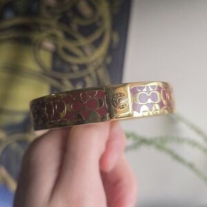 Coach Gold/Burgundy Signature Jaquard Monogram Bangle Bracelet